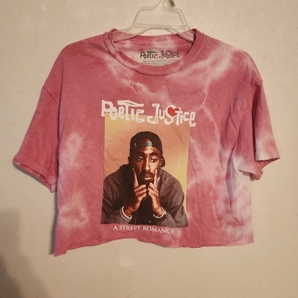 Poetic Justice Tupac Cropped Pink Tie Dye Short Sleeve Tee Sz M -spot upper back - Picture 1 of 8